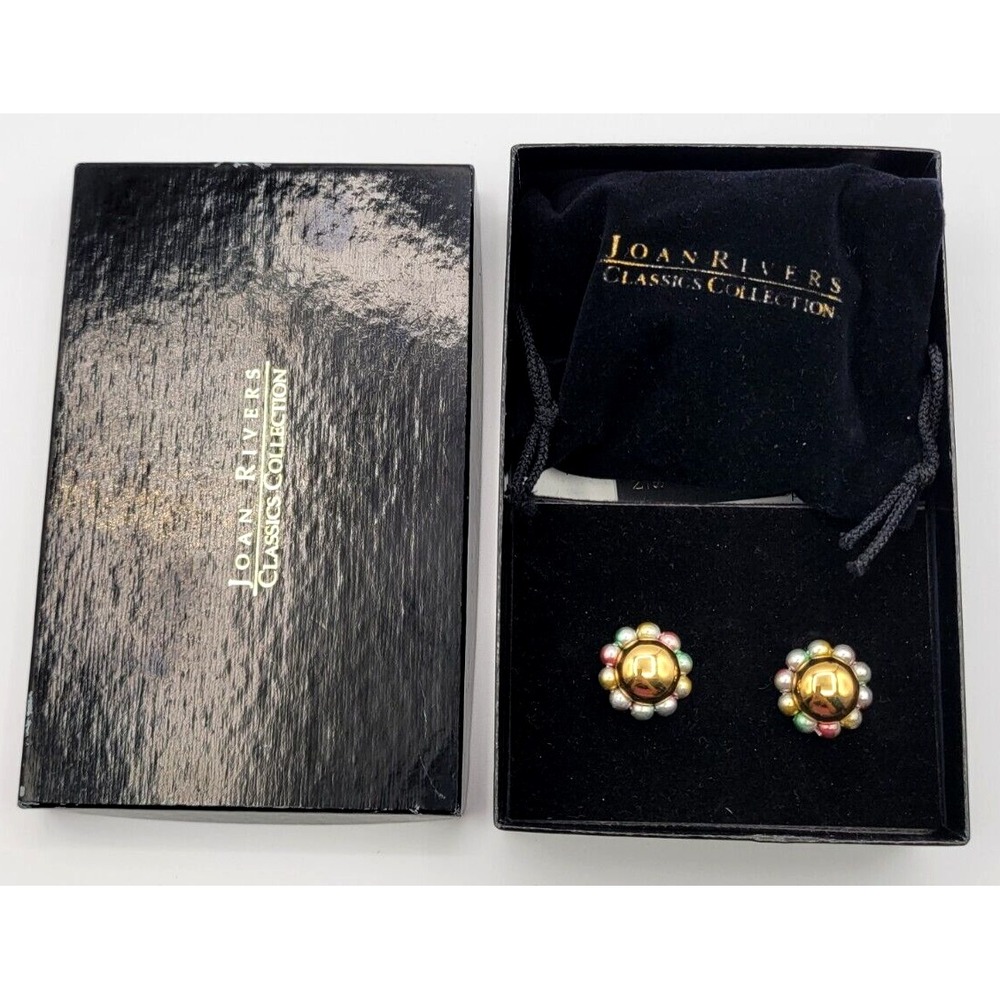 JOAN RIVERS GOLD TONE CLIP‎ ON EARRINGS & 7 BEADED INTERCHANGEABLE ENHANCER NEW
